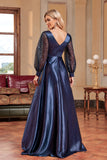 Navy Sequin Long Sleeves A Line Mother Of The Bride Dresse