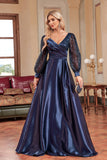 Navy Sequin Long Sleeves A Line Mother Of The Bride Dresse