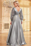 Navy Sequin Long Sleeves A Line Mother Of The Bride Dresse