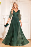 Pine A Line V Neck Long Mother Of The Bride Dresse with Sequin