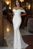 White Sequins Off the Shoulder Mermaid Long Wedding Dress