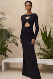 Black Sheath Scoop Neck Cut Out Long Formal Dress