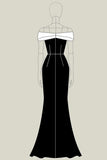 Matte Satin Off the Shoulder Black Column Formal Dress