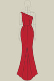 Satin Red Sheath Cut Out Formal Dress