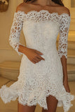 Off the Shoulder White Lace A Line Long Sleeves Graduation Dress