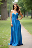 Dark Blue A Line Strapless Pleated Wedding Guest Dress