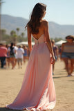 Blush A Line Strapless Beaded Wedding Guest Dress with Slit