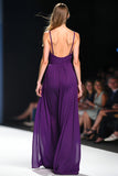 Dark Purple Open Back Spaghetti Straps Long Wedding Guest Jumpsuit