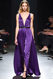 Dark Purple Satin Spaghetti Straps A-Line Long Wedding Guest Dress