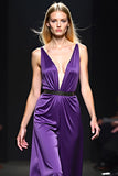 Dark Purple Satin Spaghetti Straps A-Line Long Wedding Guest Dress