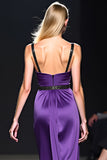 Dark Purple Satin Spaghetti Straps A-Line Long Wedding Guest Dress