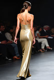 Glitter One Shoulder Sheath Golden Gala Dress with Slit