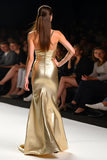 Metallic Mermaid Golden One Shoulder Long Gala Dress with Slit