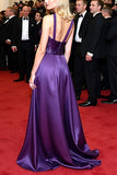 Sparkly Dark Purple Satin A Line Long Gala Dress