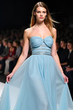 Elegant A Line Sweetheart Ruched Grey Blue Gala Dress