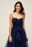 Navy Tulle Sweetheart A-Line Long Wedding Guest Dress with Ruffles