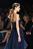 Navy Open Back Sweetheart A-Line Tulle Long Wedding Guest Dress