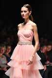 A Line Blush Rufled Strapless Long Gala Dress