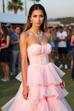 Blush Ruffled A Line Sweetheart Long Gala Dress