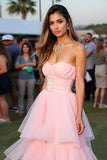 Blush Ruffled A Line Sweetheart Long Gala Dress