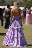 Lilac Ruffled Off The Shoulder Wedding Guest Dress with Slit