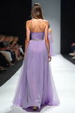 Lilac Tulle Strapless A-Line Long Wedding Guest Dress