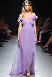 Lilac V-Neck Ruffled A Line Wedding Guest Dress