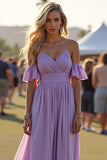 Lilac A Line Spaghetti Straps Chiffon Formal Dress