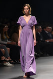 Purple V-Neck A-Line Ruched Long Wedding Guest Dress