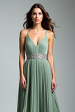 Dusty Sage Ruched Spaghetti Straps A Line Formal Dress