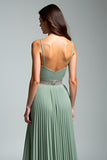 Dusty Sage Ruched Spaghetti Straps A Line Formal Dress