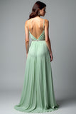 Light Green Ruched A Line Spaghetti Straps Bridesmaid Dress