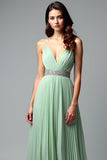 Light Green Ruched A Line Spaghetti Straps Bridesmaid Dress