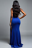 One Shoulder Sheath Royal Blue Formal Dress with Slit