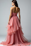 Dusty Rose Sweetheart Ruffled Prom Dress