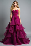 Dark Purple Organza A Line Spaghetti Straps Formal Dress