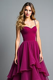 Dark Purple Organza A Line Spaghetti Straps Formal Dress