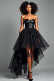 Black A Line Sweetheart High-Low Formal Dress