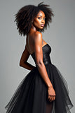 Black A Line Sweetheart High-Low Formal Dress