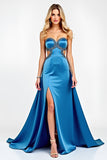 Blue Mermaid Sweetheart Cut Out Sequined Formal Dress