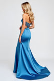 Blue Mermaid Sweetheart Cut Out Sequined Formal Dress