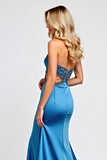 Blue Mermaid Sweetheart Cut Out Sequined Formal Dress