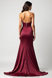 Strapless Burgundy Mermaid Satin Pleated Formal Dress