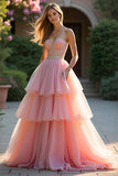 Blush A Line Strapless Ruffled Tiered Formal Dress