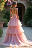 Blush A Line Strapless Ruffled Tiered Formal Dress