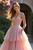 Blush A Line Strapless Ruffled Tiered Formal Dress