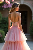 Blush A Line Strapless Ruffled Tiered Formal Dress