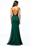 Ruffles Dark Green Spaghetti Straps Sheath Wedding Guest Dress