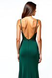 Ruffles Dark Green Spaghetti Straps Sheath Wedding Guest Dress