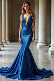 Royal Blue Mermaid Deep V-Neck Formal Dress